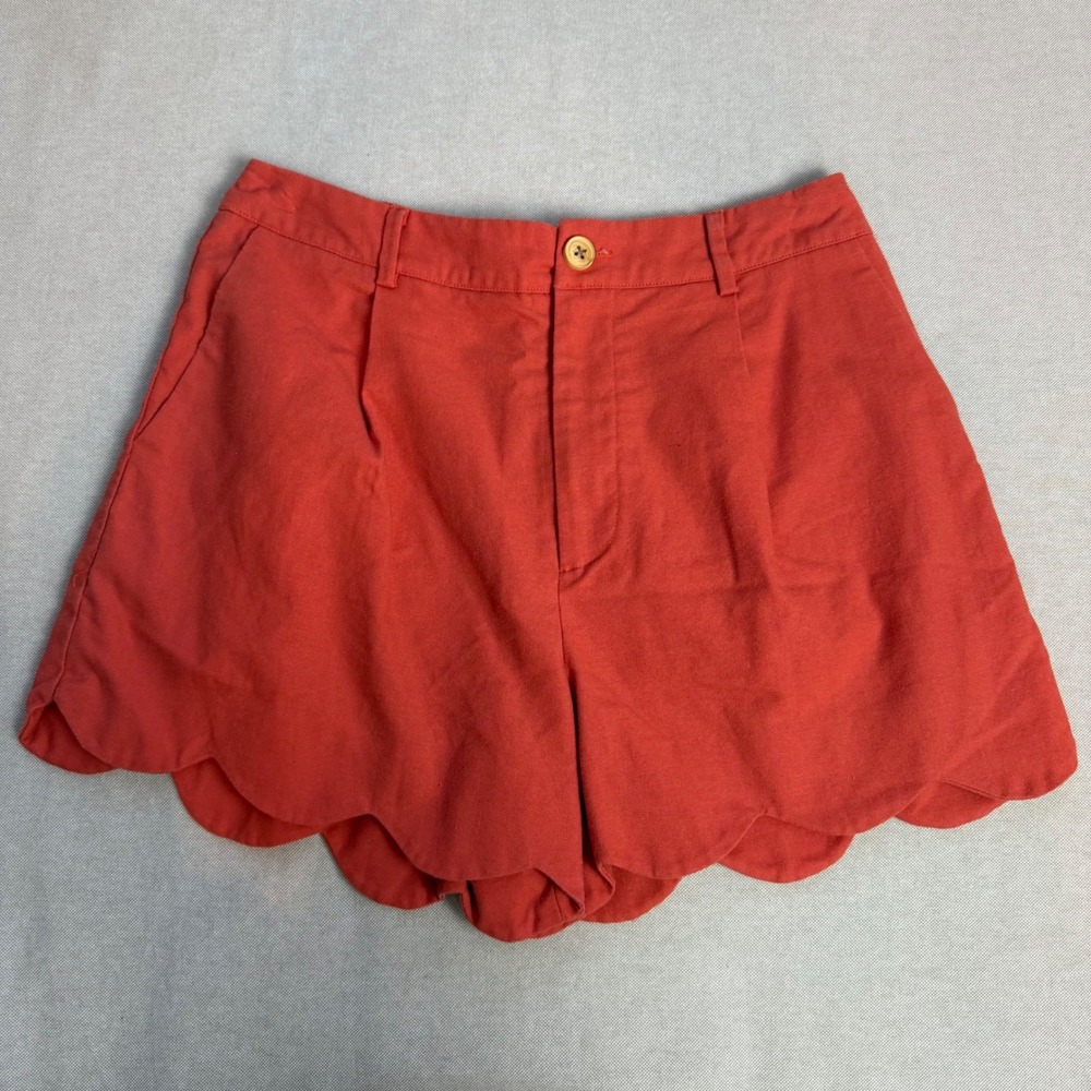 Aureum Small Scalloped Linen Blend Shorts Burnt Orange Coastal Cottage Romantic